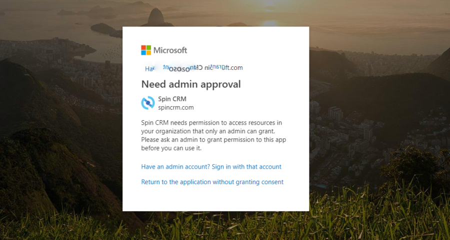 Error: Office 365: Admin Approval Needed - Spin CRM