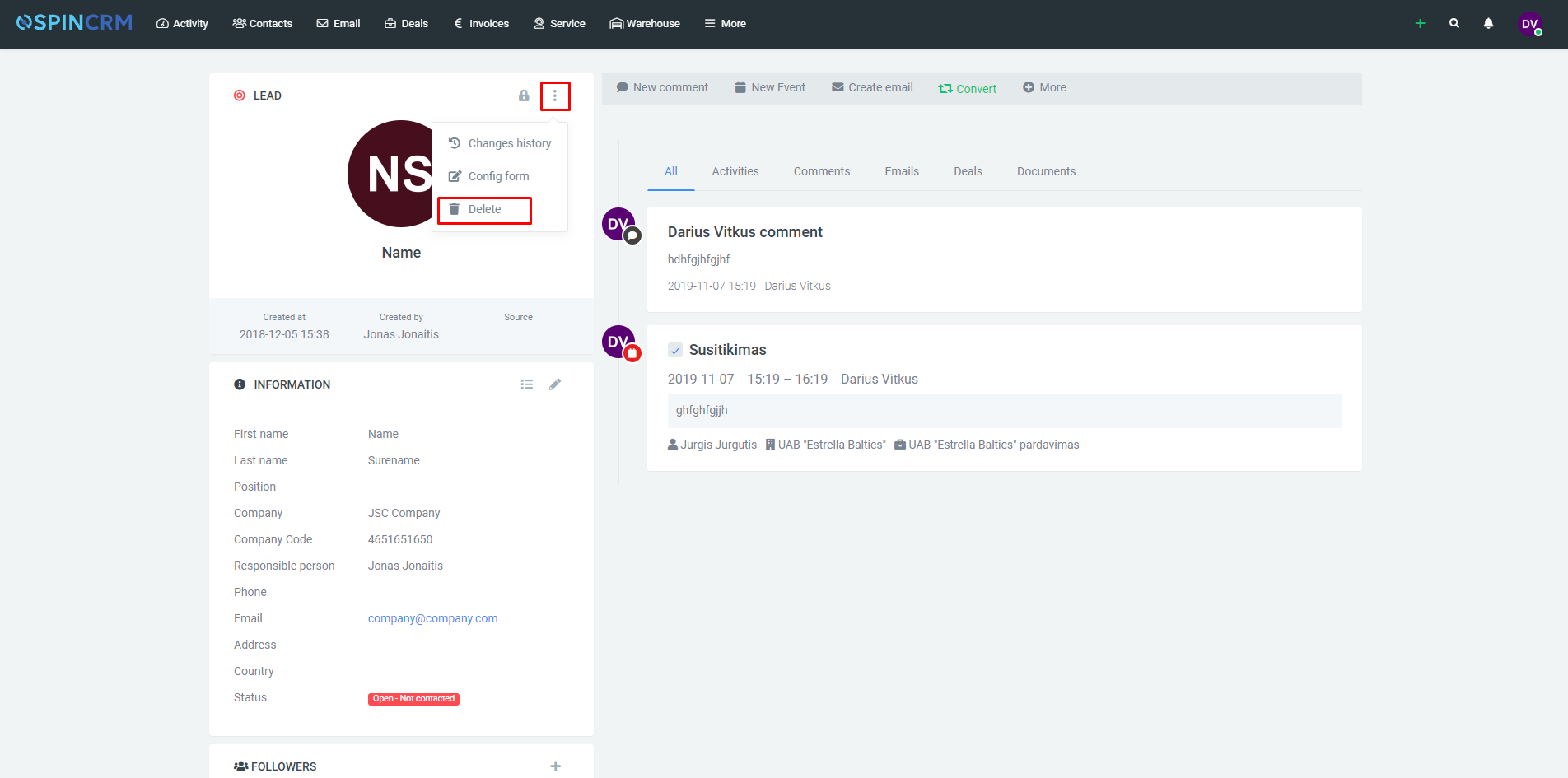 How to delete a lead? - Spin CRM
